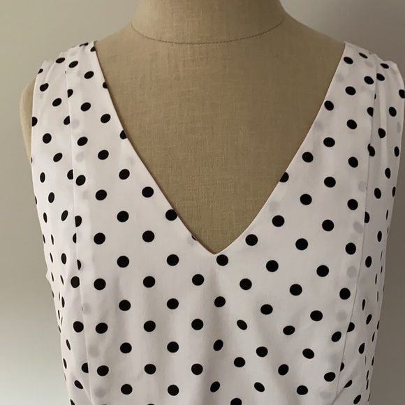 White & Black polka dot peplum top M - Picture 2 of 2